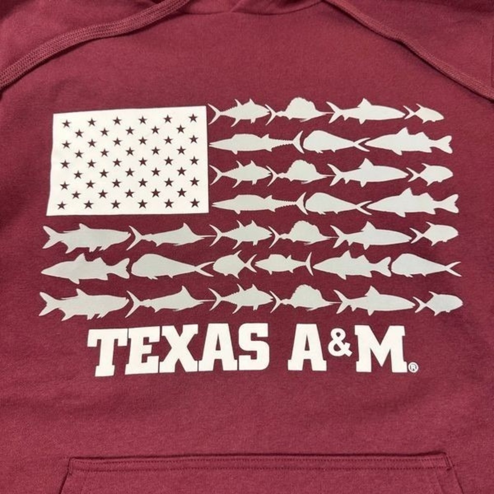 Columbia PFG Texas A&M Aggies Fish Flag Hoodie Mens Medium Maroon Pullover NEW - Picture 3 of 8